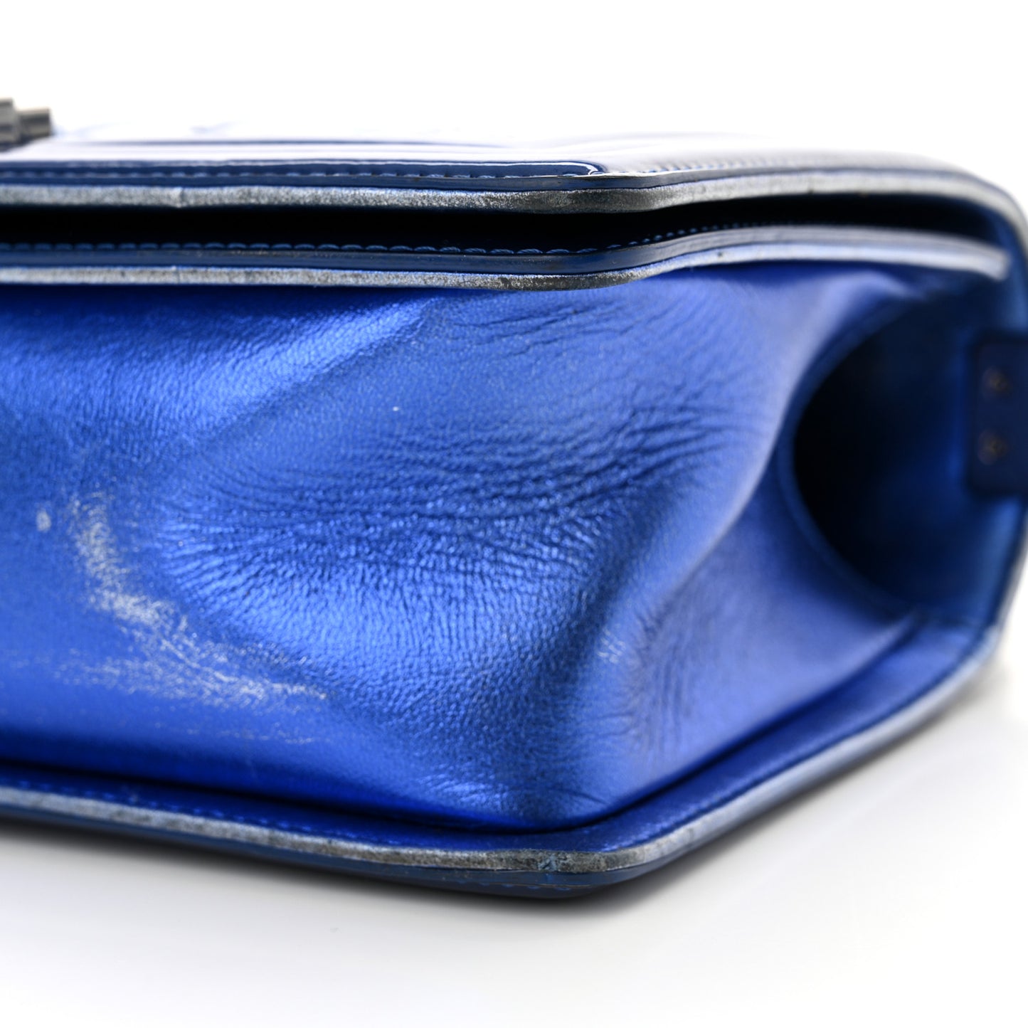 Metallic Patent Quilted Medium Boy Flap Blue