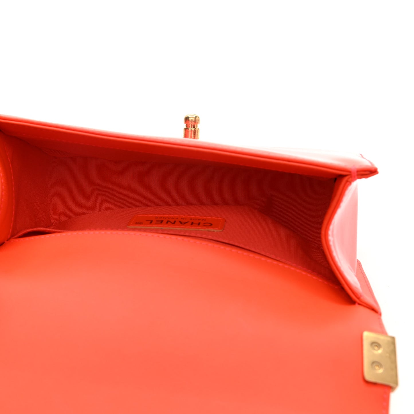 Patent Calfskin Quilted Small Boy Flap Orange