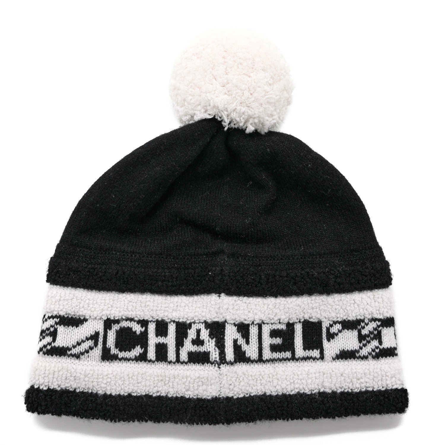 Chanel Cashmere CC Beanie Hat Ecru Black 3 of 6