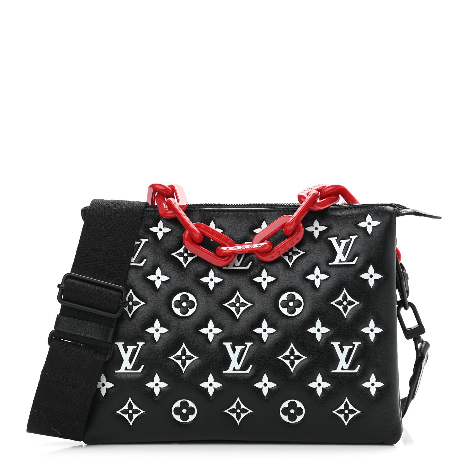 Louis Vuitton Lambskin Embossed Monogram Coussin PM Black White 1 of 9