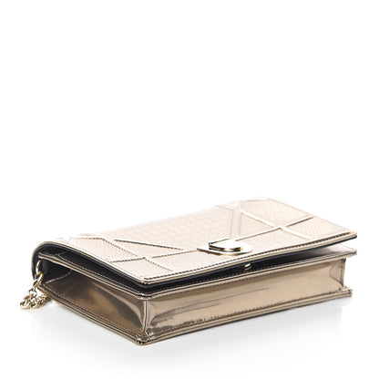 Christian Dior Metallic Patent Micro-Cannage Diorama Wallet on Chain Pouch Gold 3 of 9