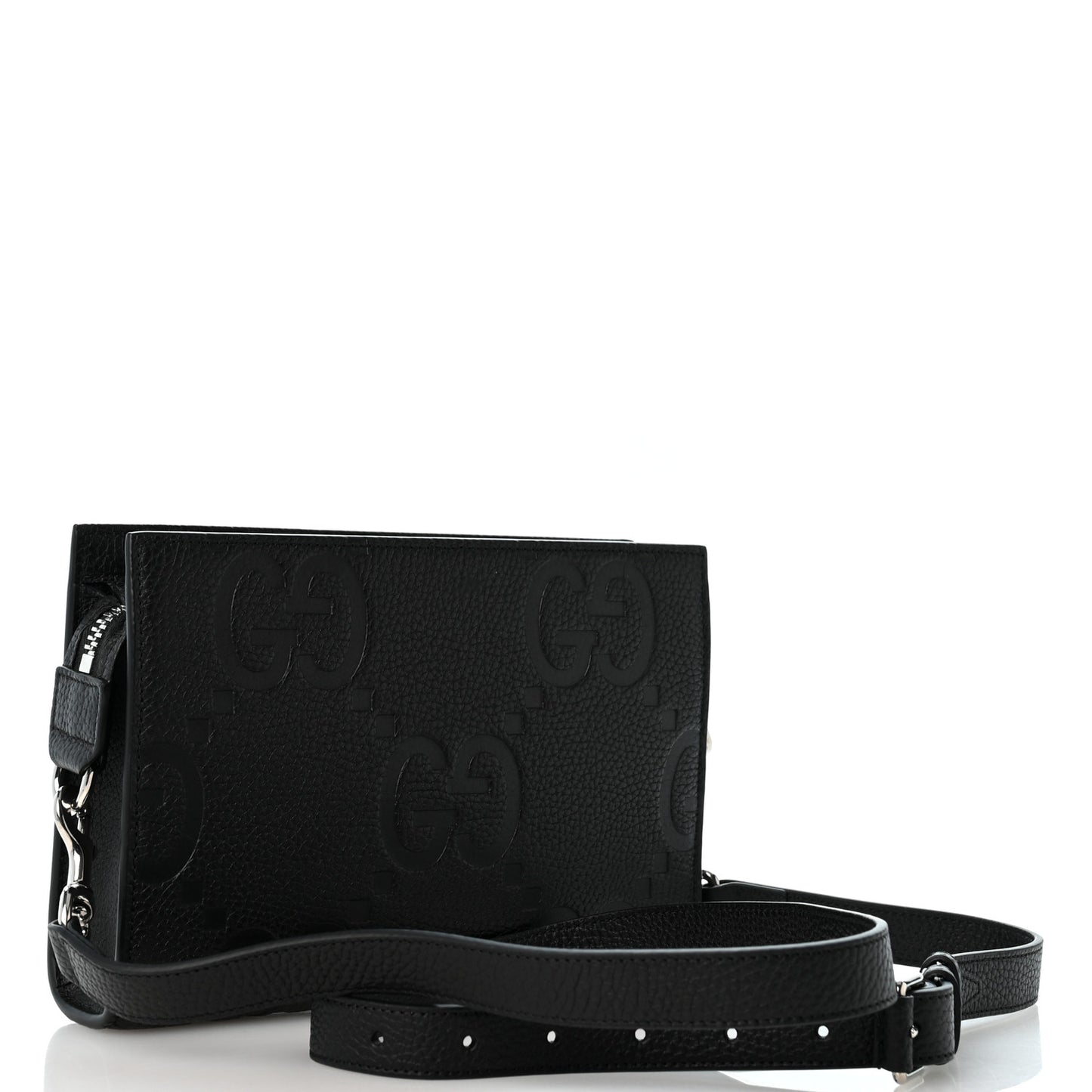 Monogram Jumbo GG Textured Dollar Calfskin Crossbody Bag Black