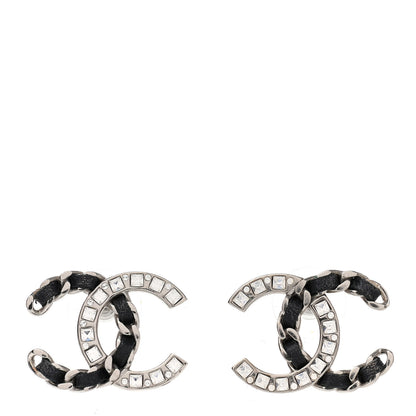Chanel Crystal Baguette Lambskin Large CC Earrings Silver Black 1 of 4