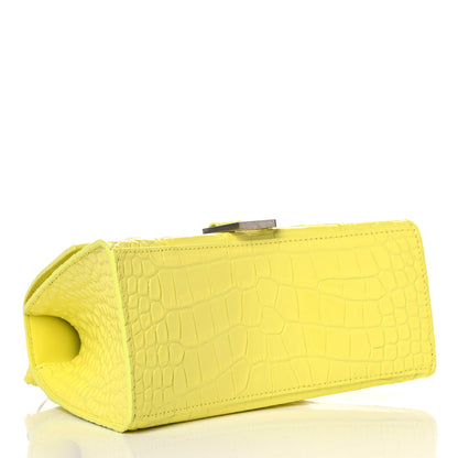 Balenciaga Shiny Calfskin Crocodile Embossed Small Hourglass Top Handle Bag Light Yellow 3 of 8