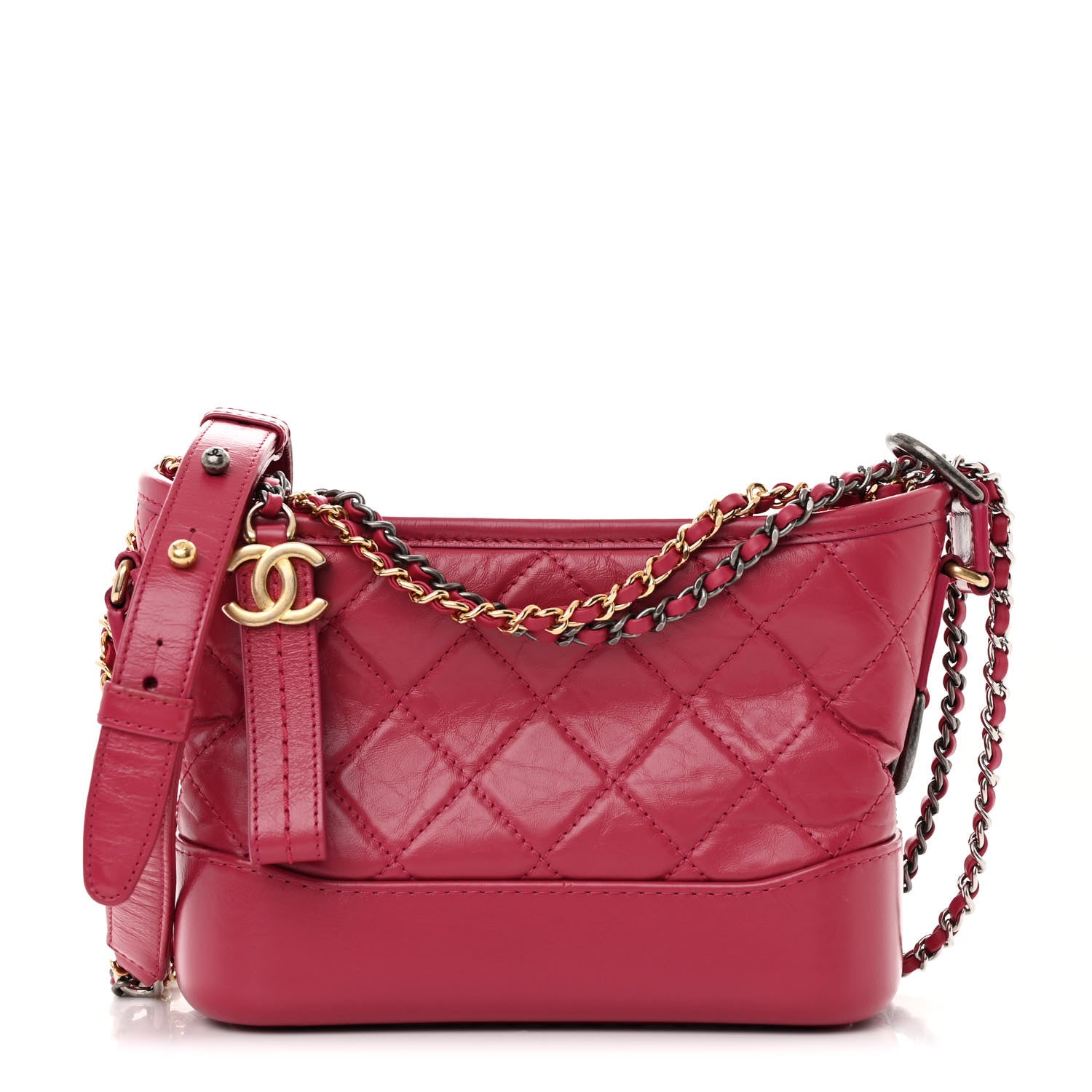 Chanel Aged Calfskin Quilted Small Gabrielle Hobo  Dark Pink 1 of 13