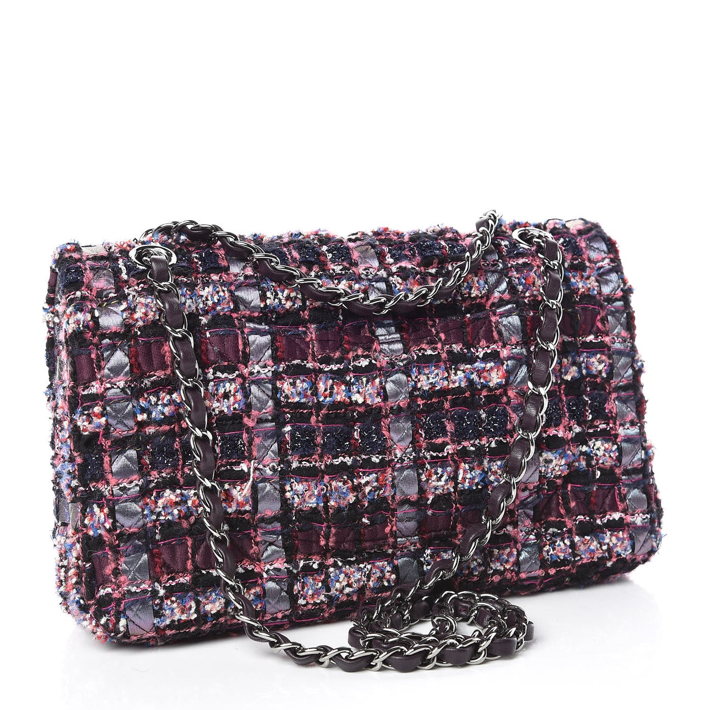 Tweed Quilted Medium Double Flap Dark Purple