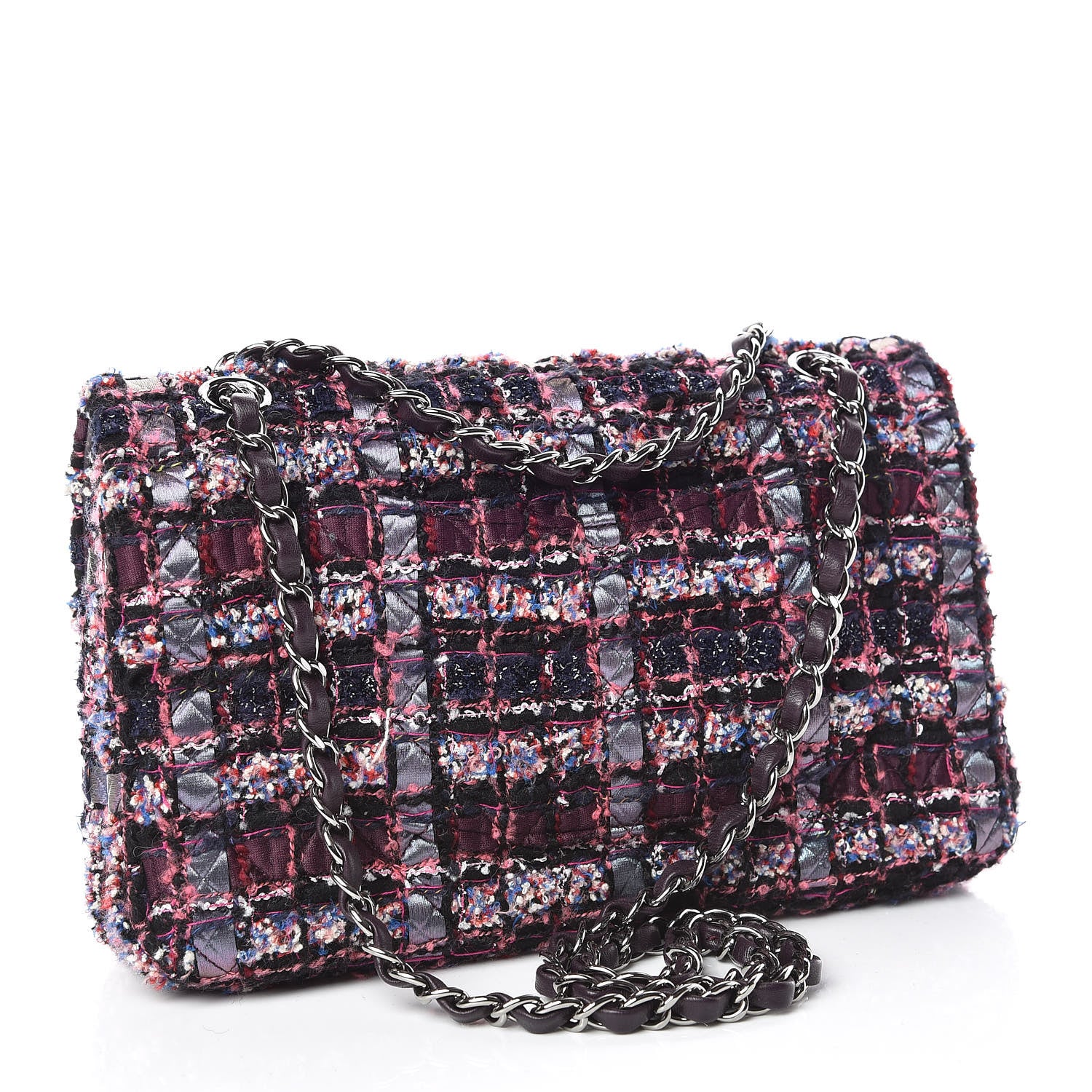 Chanel Tweed Quilted Medium Double Flap Dark Purple 3 of 9