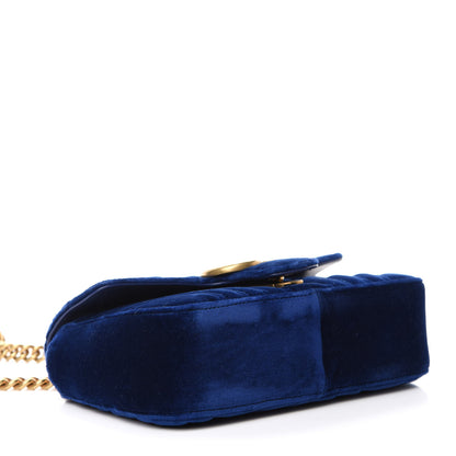 Gucci Velvet Matelasse Mini GG Marmont Shoulder Bag Cobalt Blue 4 of 10