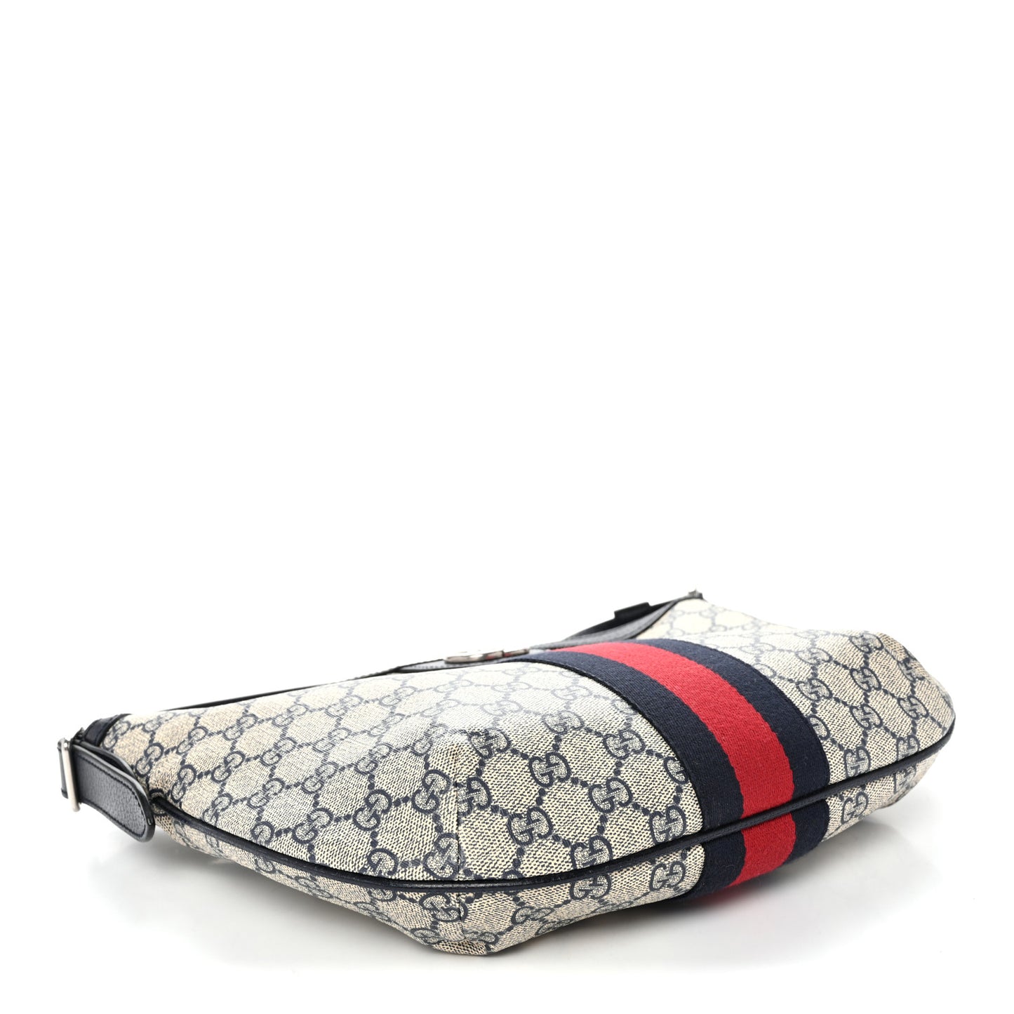 GG Supreme Monogram Textured Dollar Calfskin Web Small Ophidia Half Moon Hobo Beige Blue