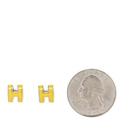 Hermes Palladium Lacquered Pop H Earrings Jaune Sature 2 of 5