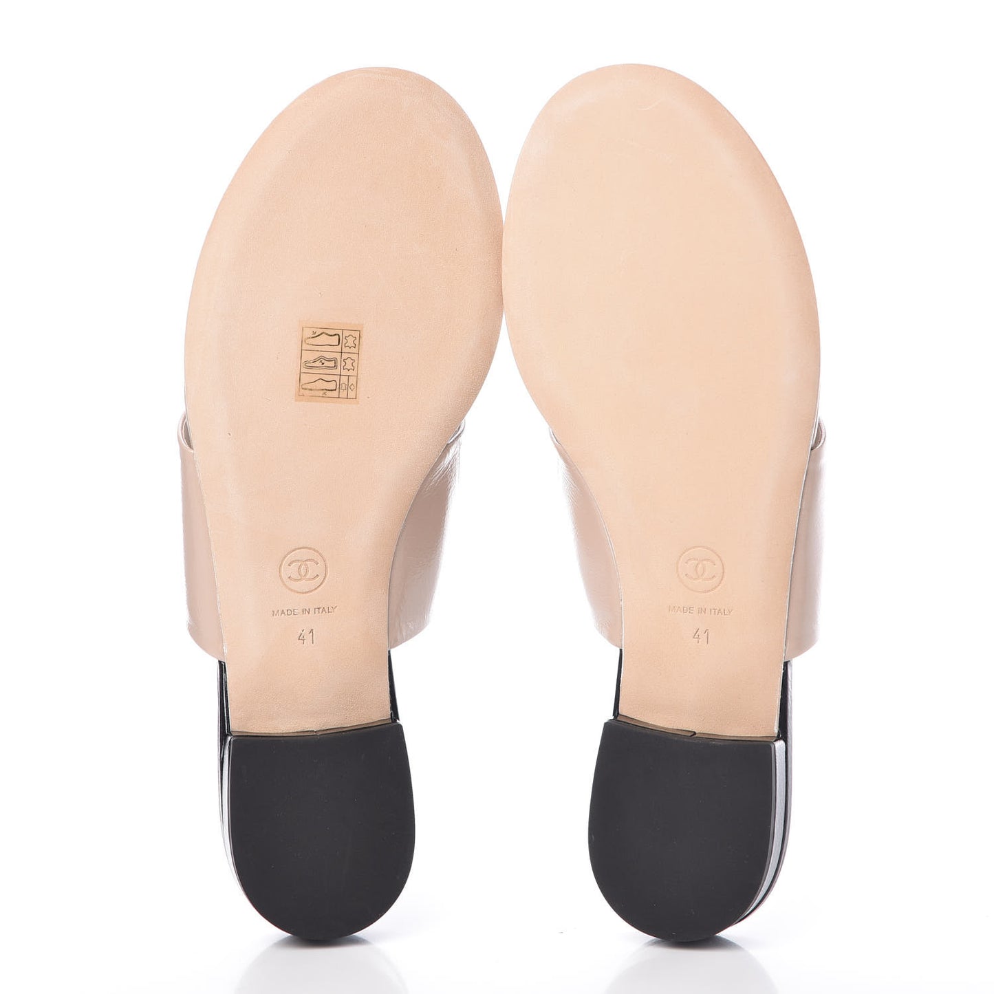 Calfskin CC Thong Sandals 41 Beige Black