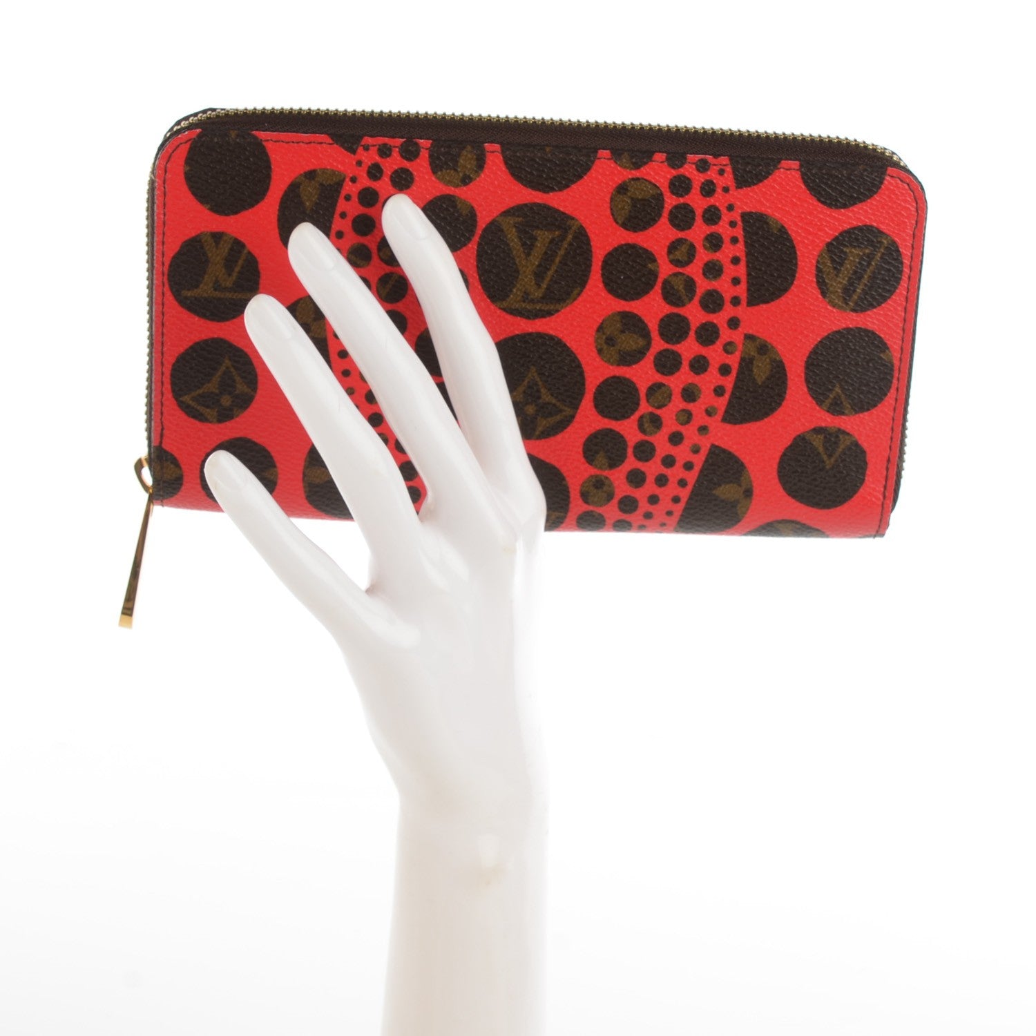 Louis Vuitton Monogram Kusama Pumpkin Dots Zippy Wallet Red 2 of 7