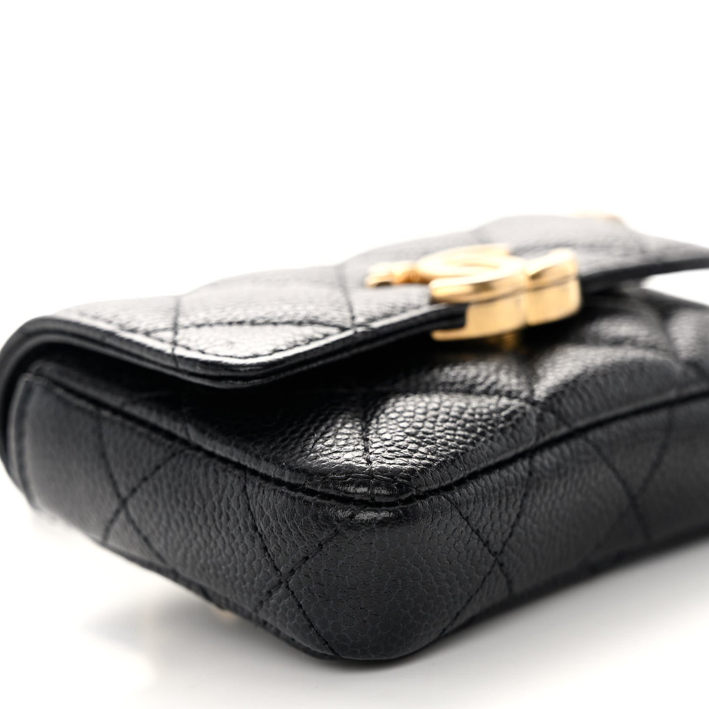Shiny Caviar Quilted Chain Melody Belt Bag Black