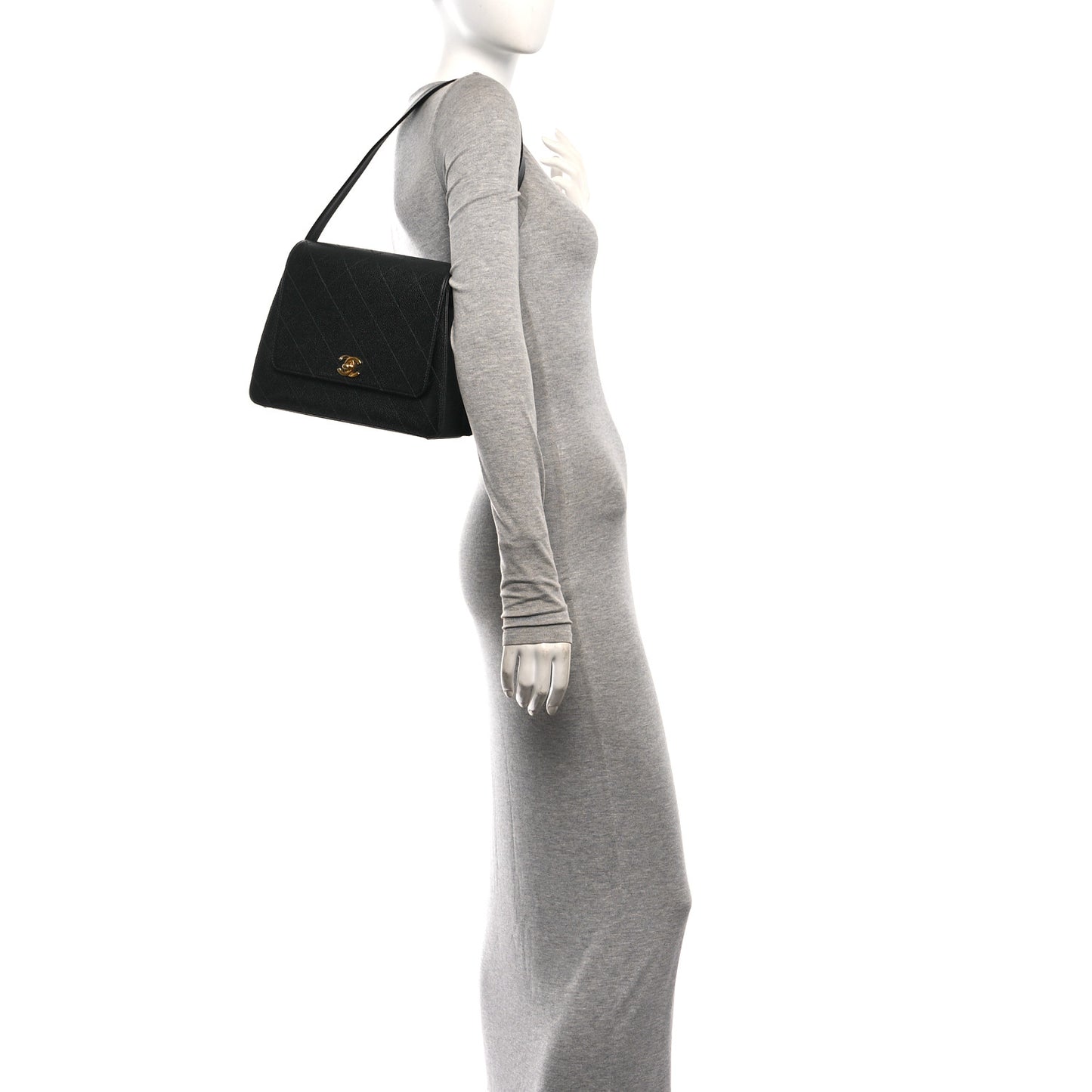 Caviar Diamond Stitched Flap Shoulder Bag Black