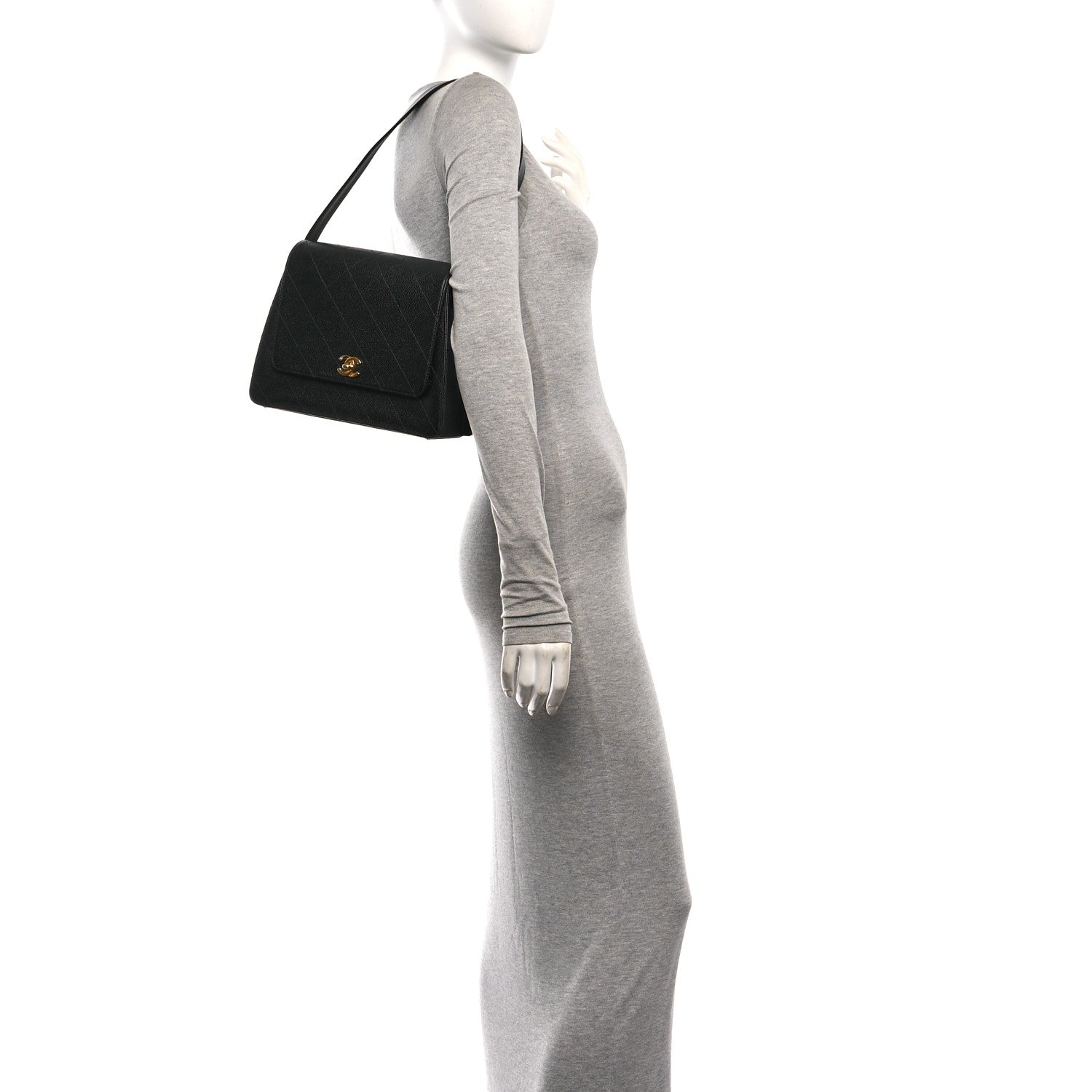 Chanel Caviar Diamond Stitched Flap Shoulder Bag Black 2 of 10