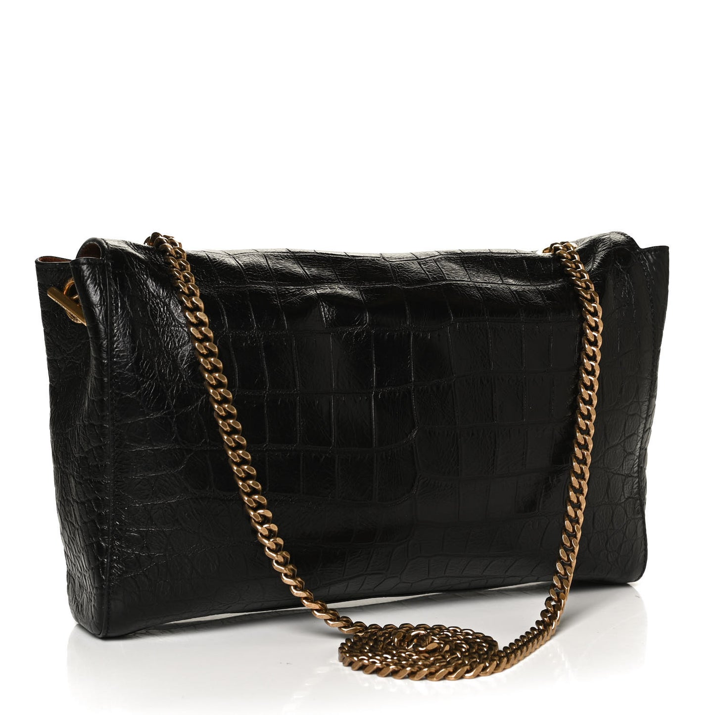Calfskin Crocodile Embossed Suede Medium Reversible Monogram Kate Satchel Military Taupe