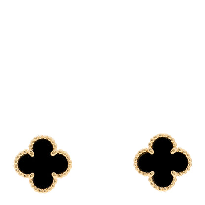 Van Cleef & Arpels 18K Yellow Gold Black Onyx Sweet Alhambra Earrings 1 of 5