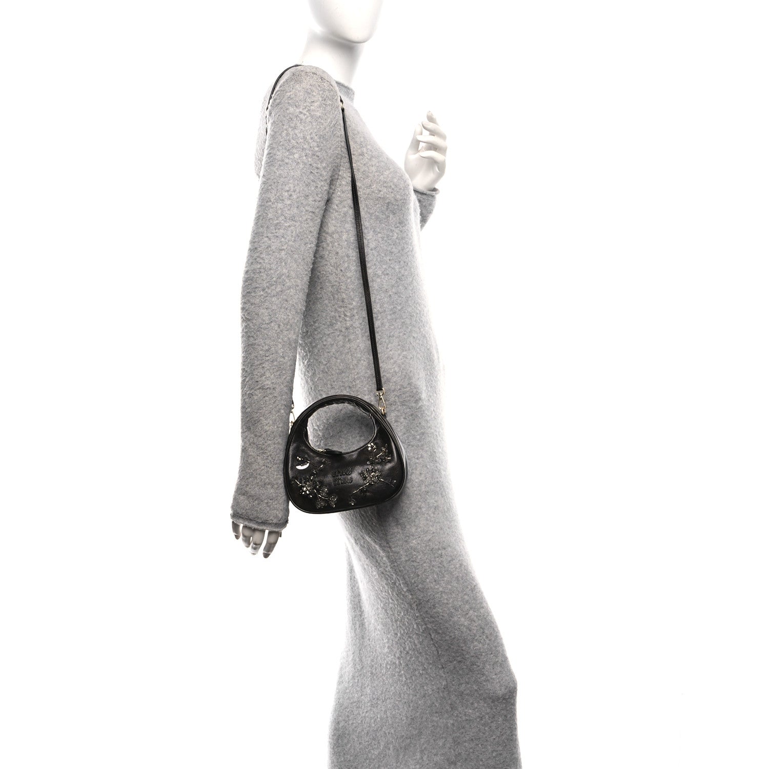 Miu Miu Nappa Crystal Embroidered Mini Wander Hobo Caffe 2 of 9