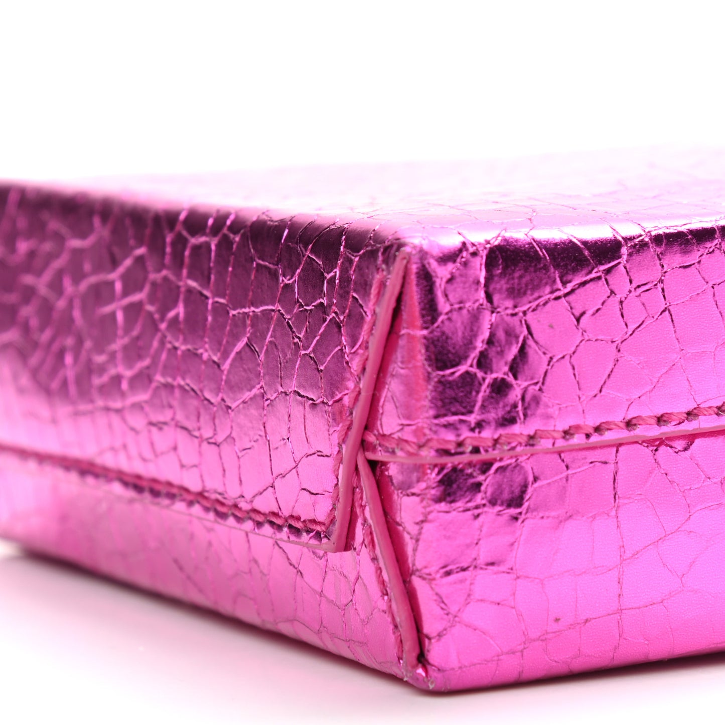 Metallic Calfskin Logo Shopping Phone Holder Bag Acid Fuchsia