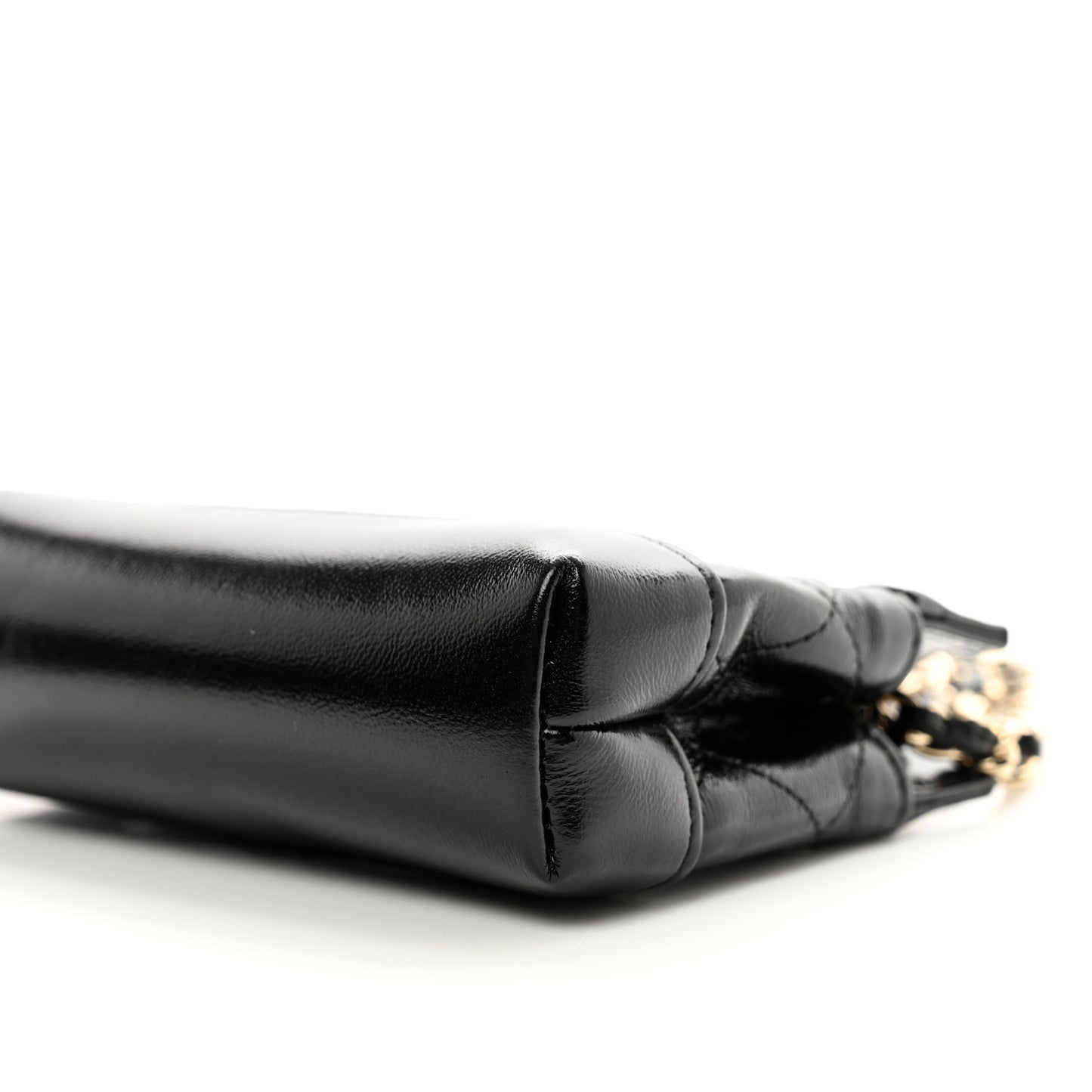 Shiny Lambskin Quilted Micro 31 Clutch With Chain Black