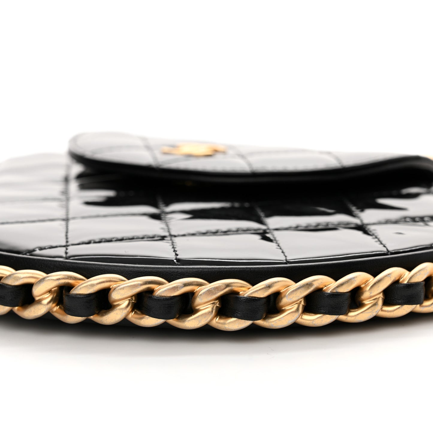 Patent Calfskin Quilted Chain Hoop Bag Black