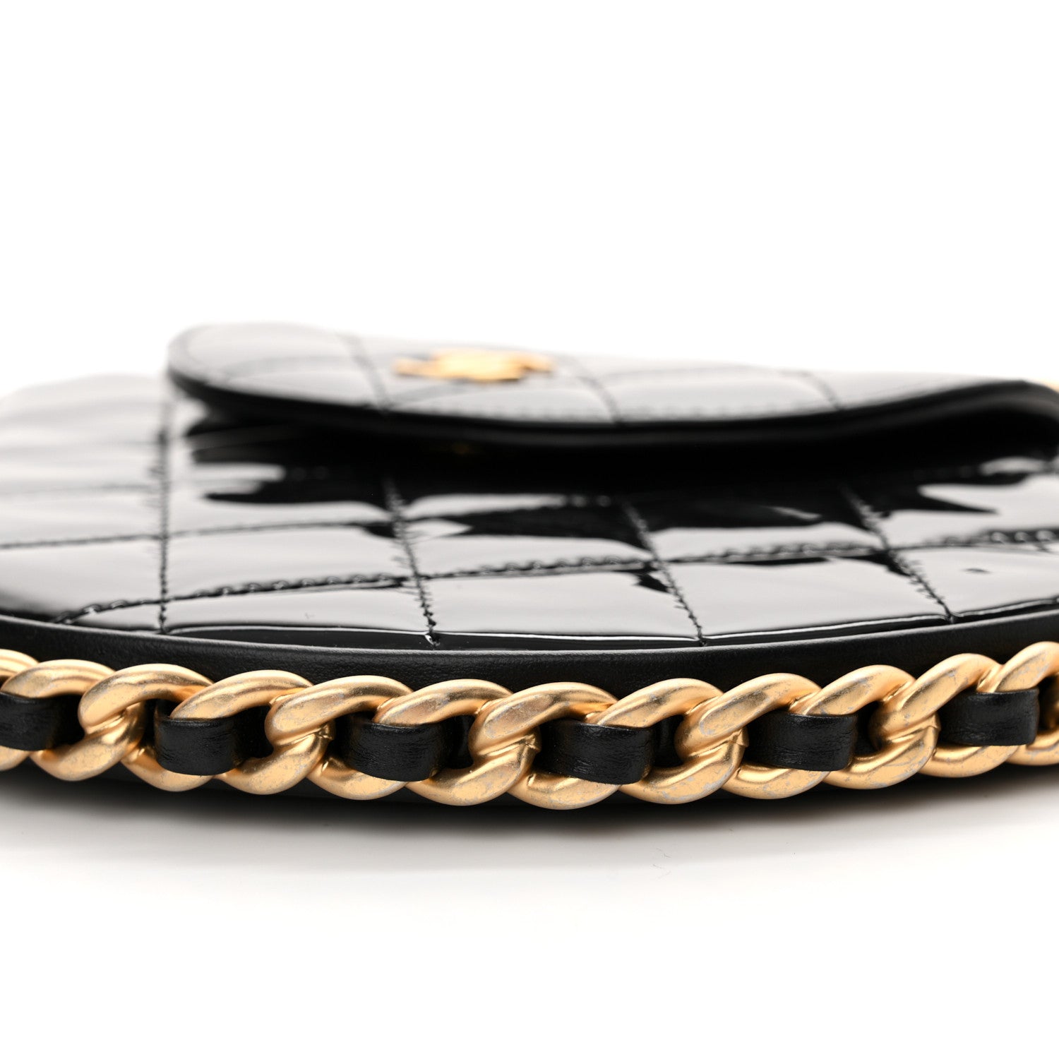 Chanel Patent Calfskin Quilted Chain Hoop Bag Black 10 of 11