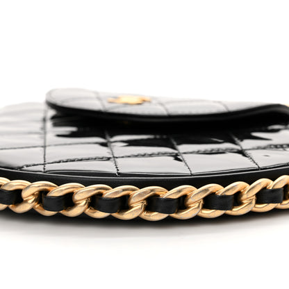 Chanel Patent Calfskin Quilted Chain Hoop Bag Black 10 of 11