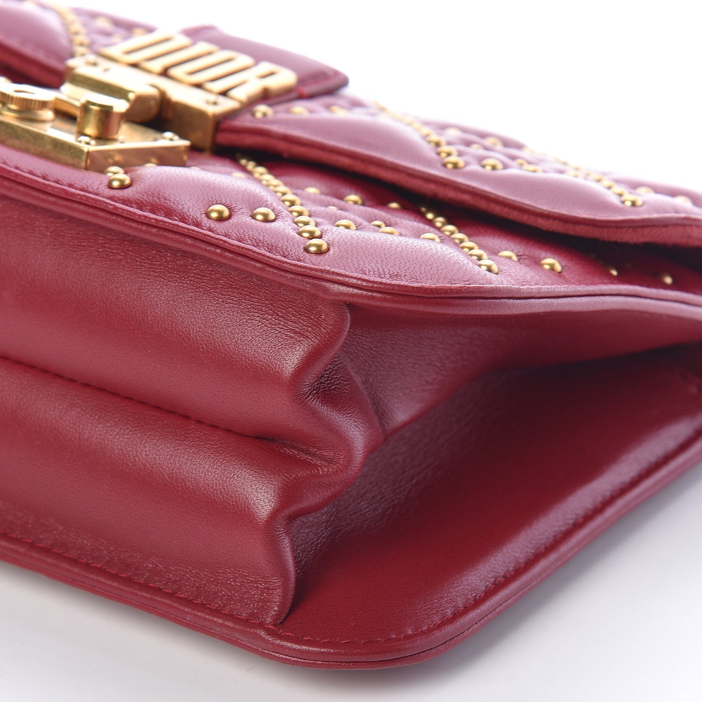 Lambskin Cannage Studded Small Dioraddict Flap Bag Red