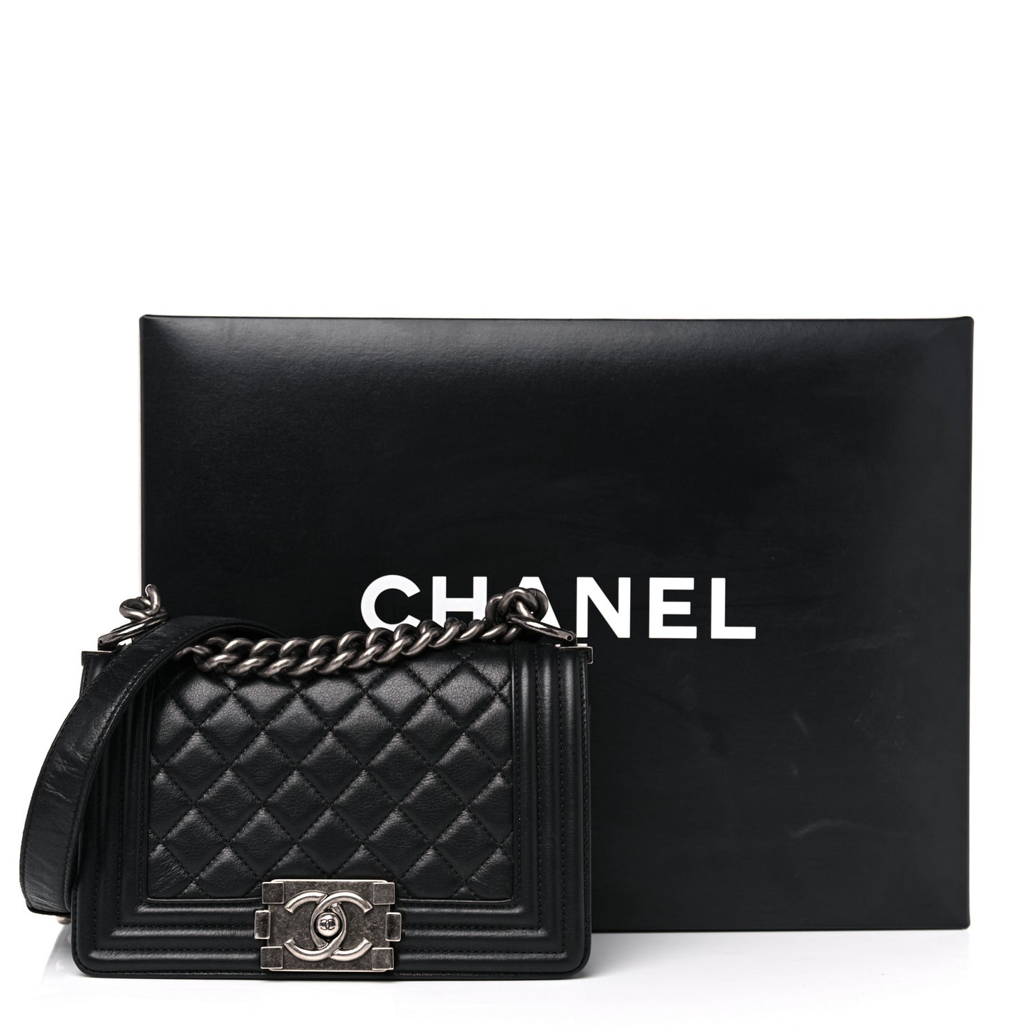 Calfskin Quilted Small Boy Flap Black