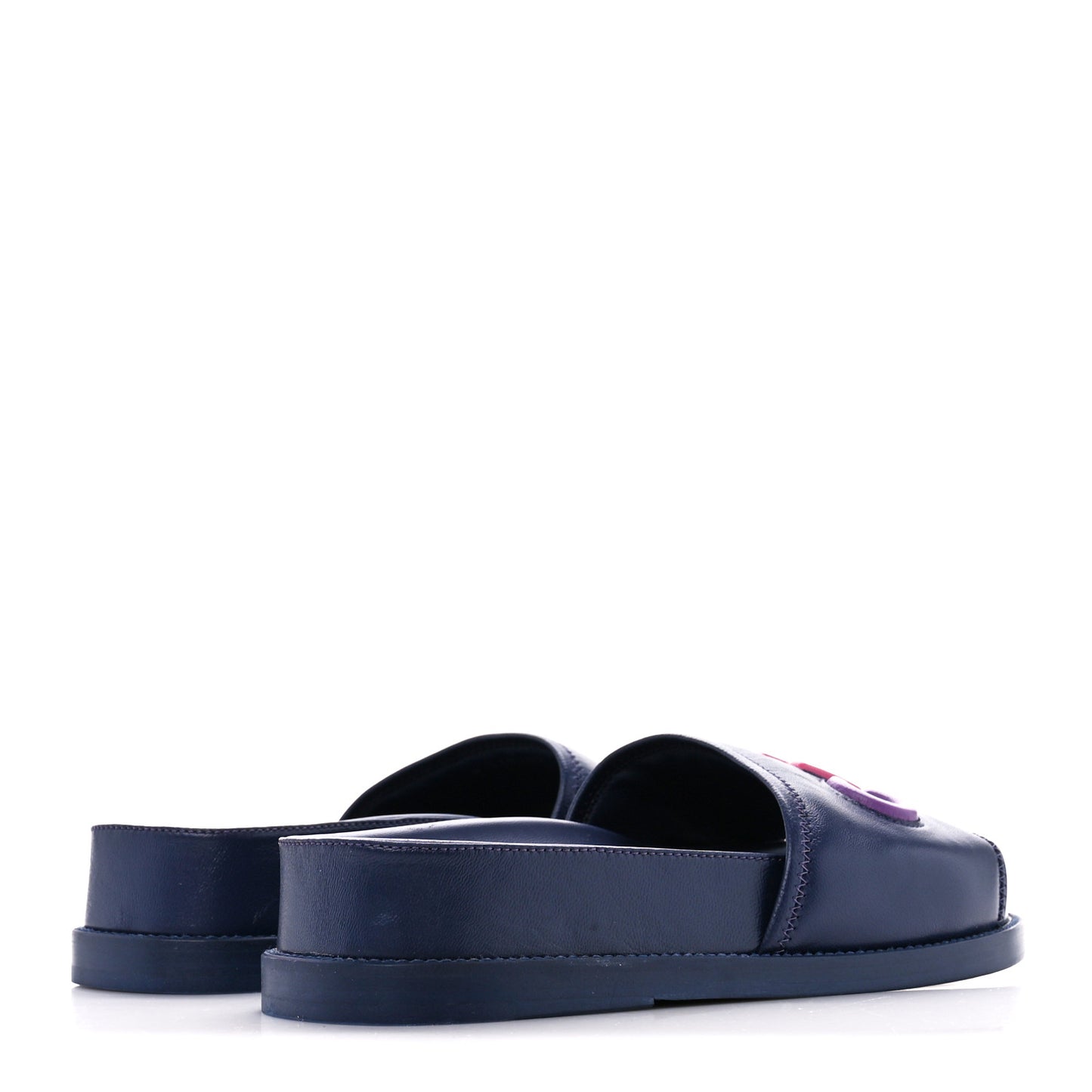 Lambskin Cha-Nel Mule Sandals 38 Navy Multicolor