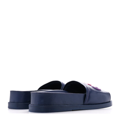 Chanel Lambskin Cha-Nel Mule Sandals 38 Navy Multicolor 4 of 8