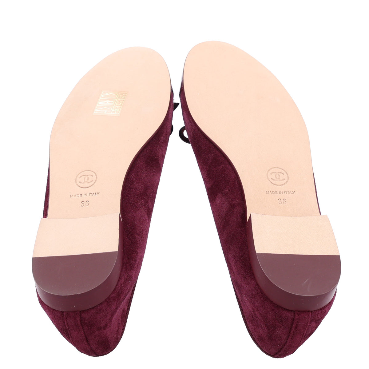 Chanel Suede Calfskin Patent Cap Toe CC Ballerina Flats 36 Burgundy 6 of 10