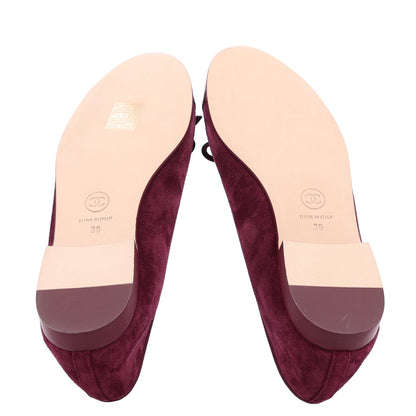 Chanel Suede Calfskin Patent Cap Toe CC Ballerina Flats 36 Burgundy 6 of 10