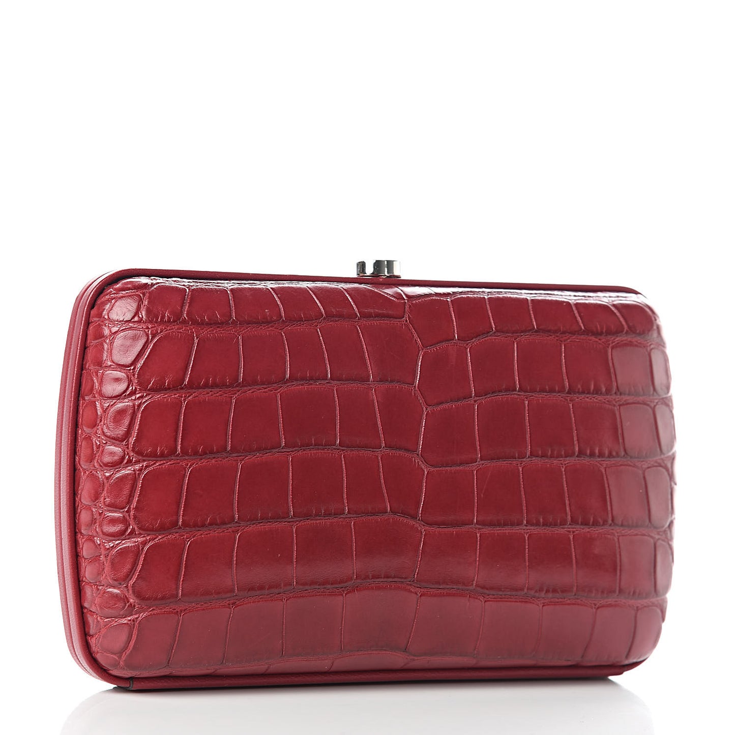 Crocodile Box Clutch Cherry