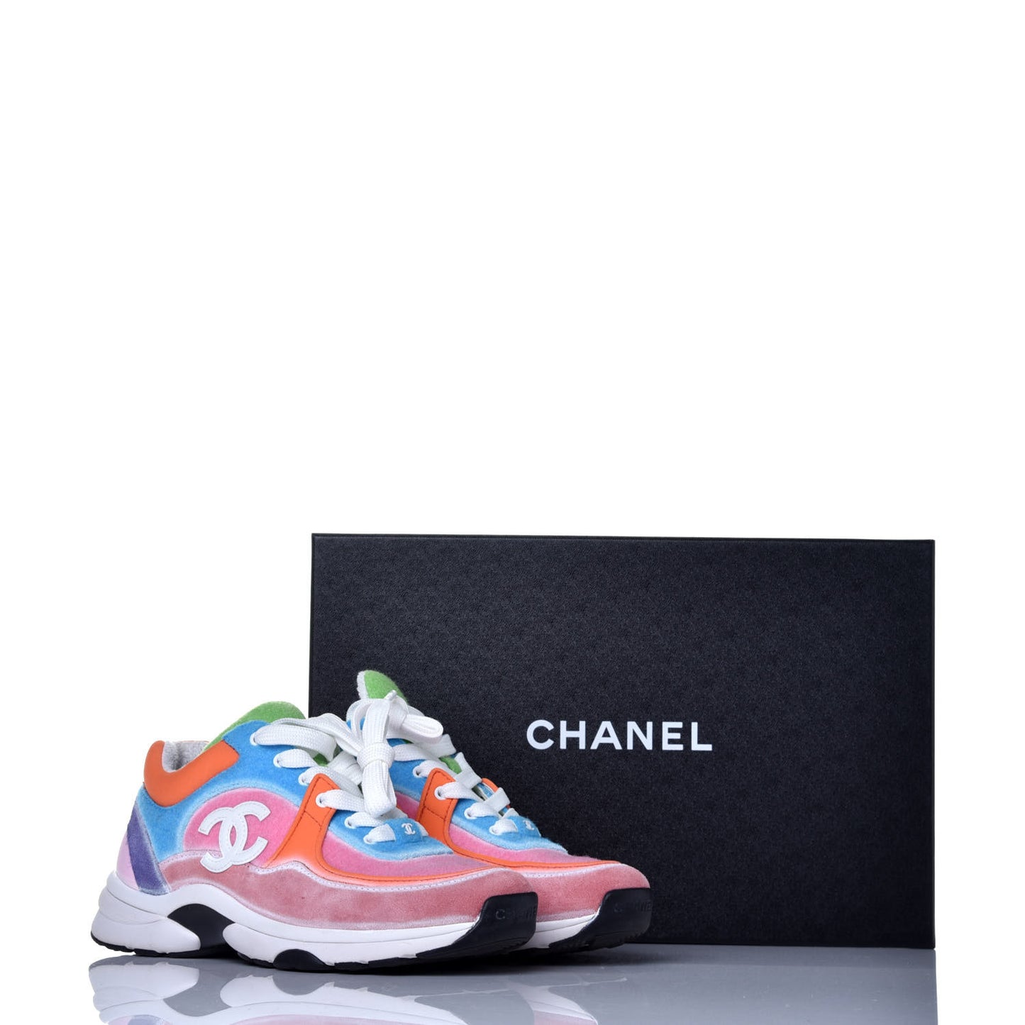 Fabric Calfskin Suede CC Womens Sneakers 37 White Multicolor