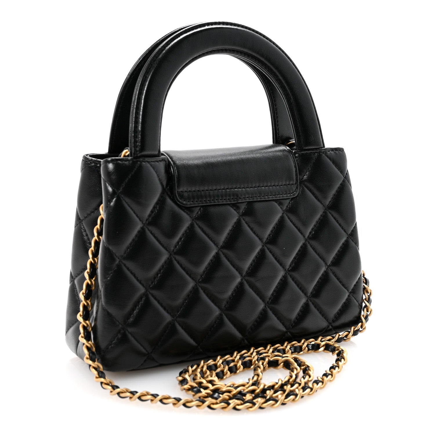 Chanel Shiny Aged Calfskin Quilted Nano Kelly Shopper Black