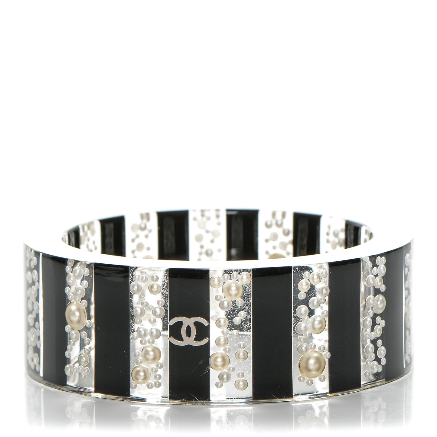 Resin Pearl Striped CC Cuff Bangle Black