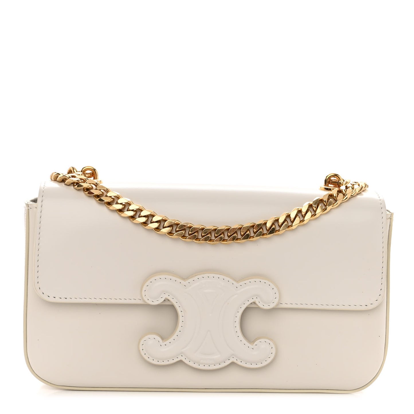 Shiny Calfskin Cuir Triomphe Chain Shoulder Bag White