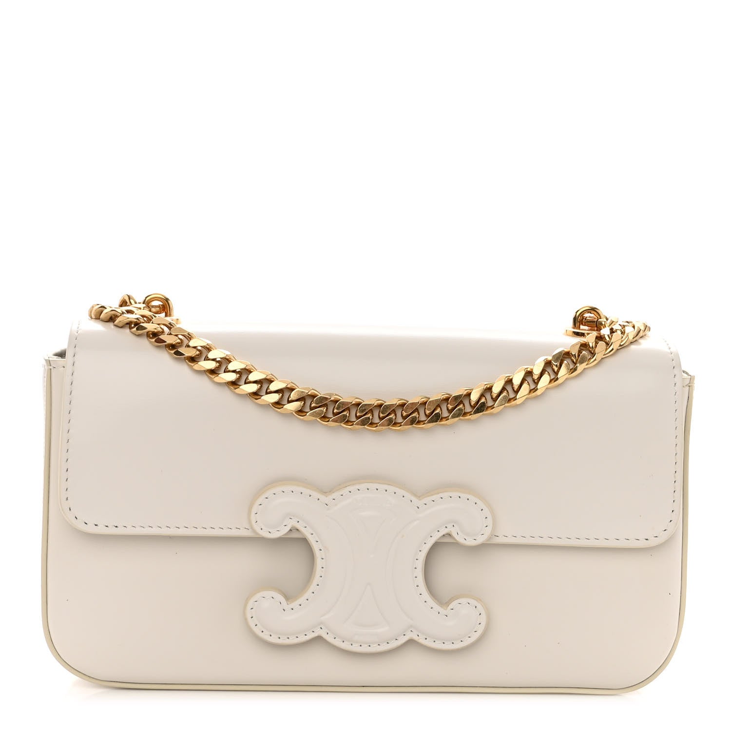 Celine Shiny Calfskin Cuir Triomphe Chain Shoulder Bag White 1 of 11