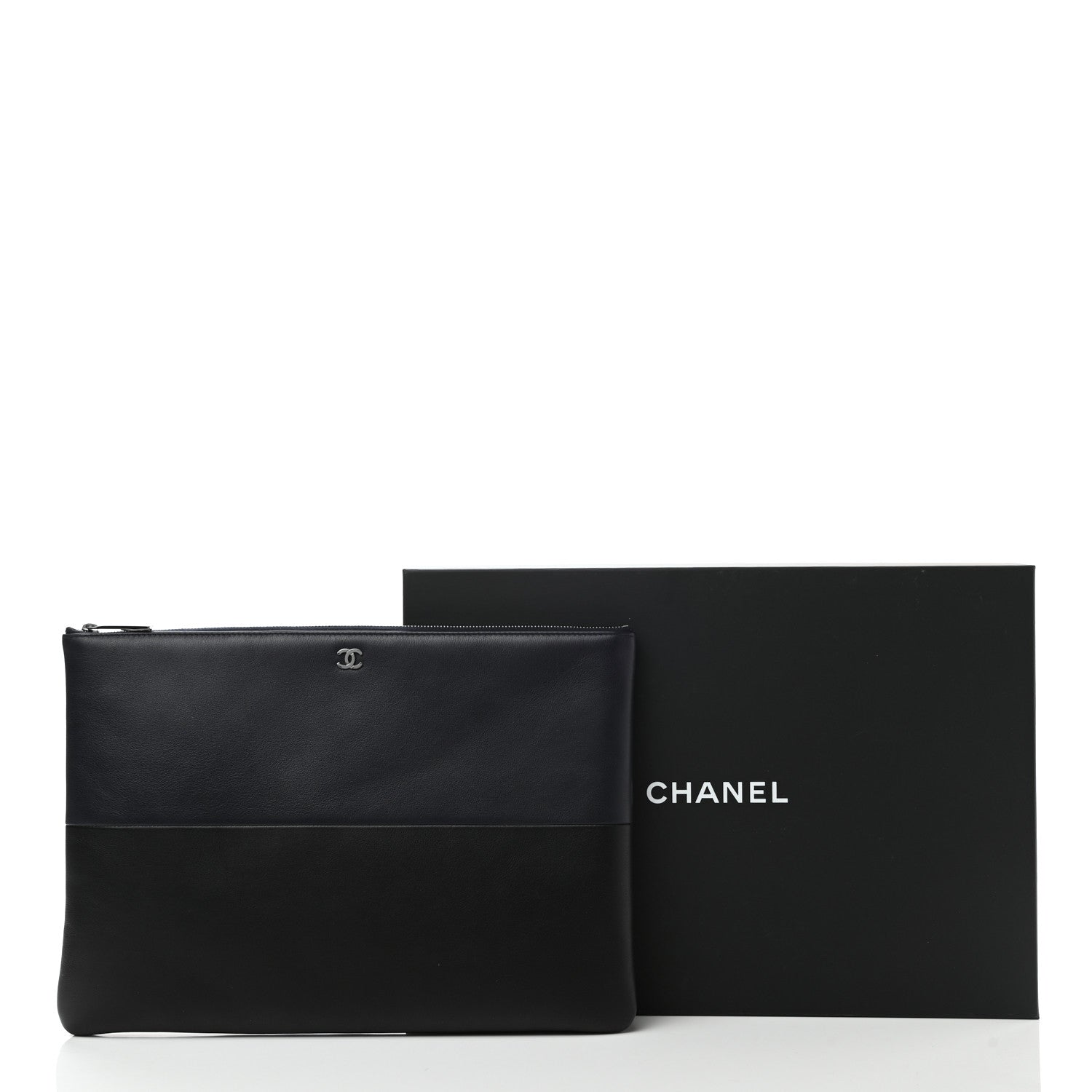 Chanel Calfskin Large Bicolor Cosmetic Case Black Navy 7 of 7
