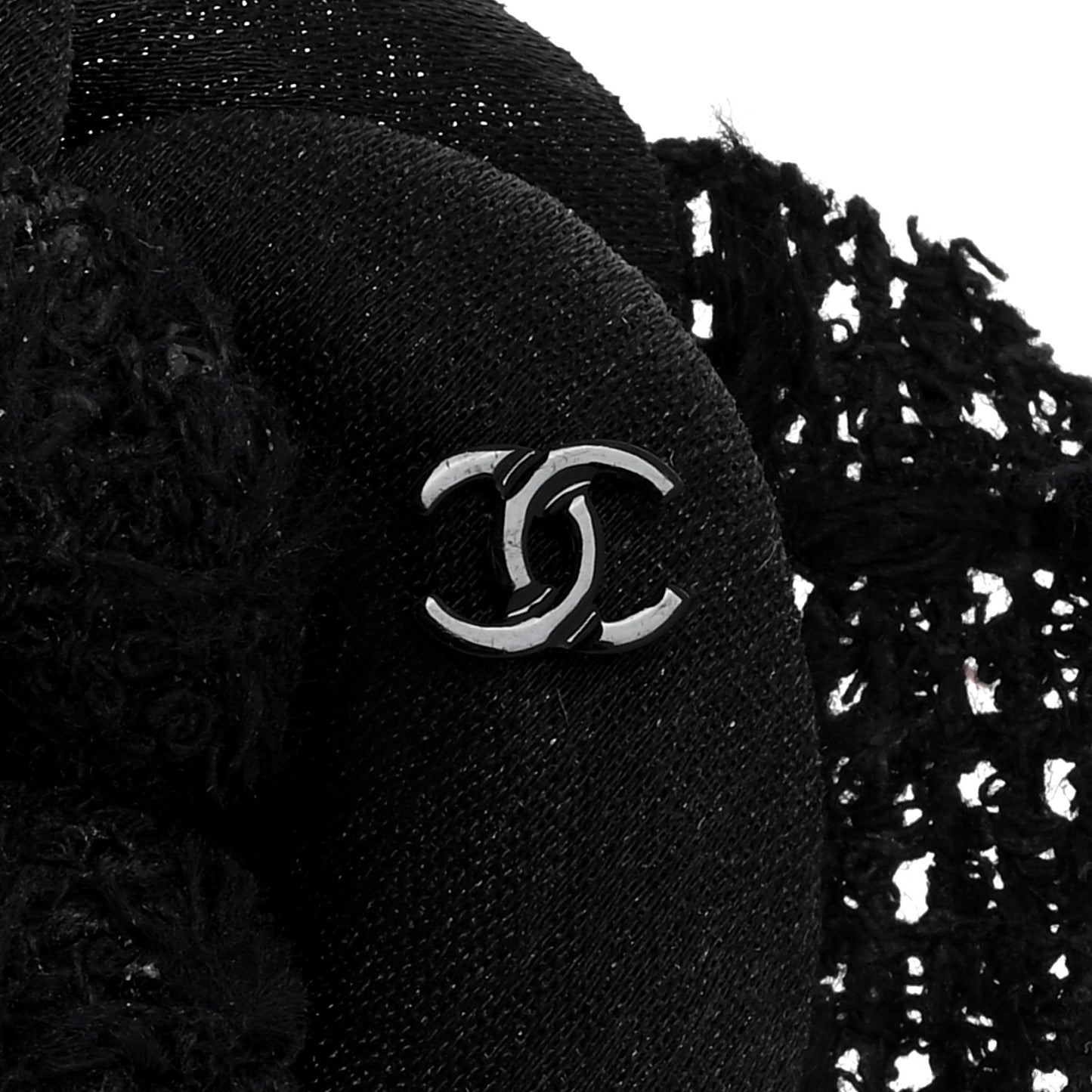 Tweed Fabric Camellia Pin Brooch Black