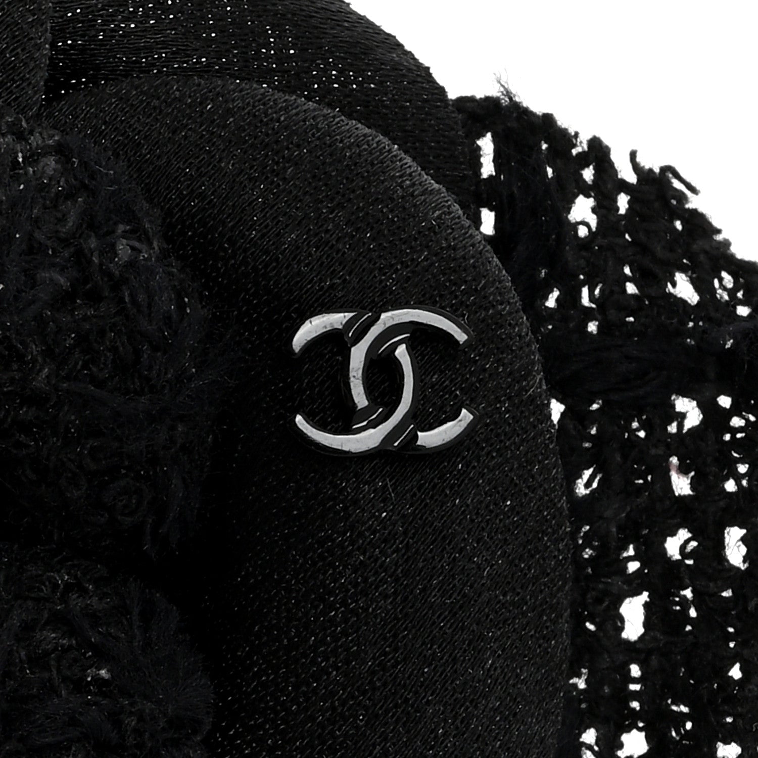 Chanel Tweed Fabric Camellia Pin Brooch Black 3 of 3