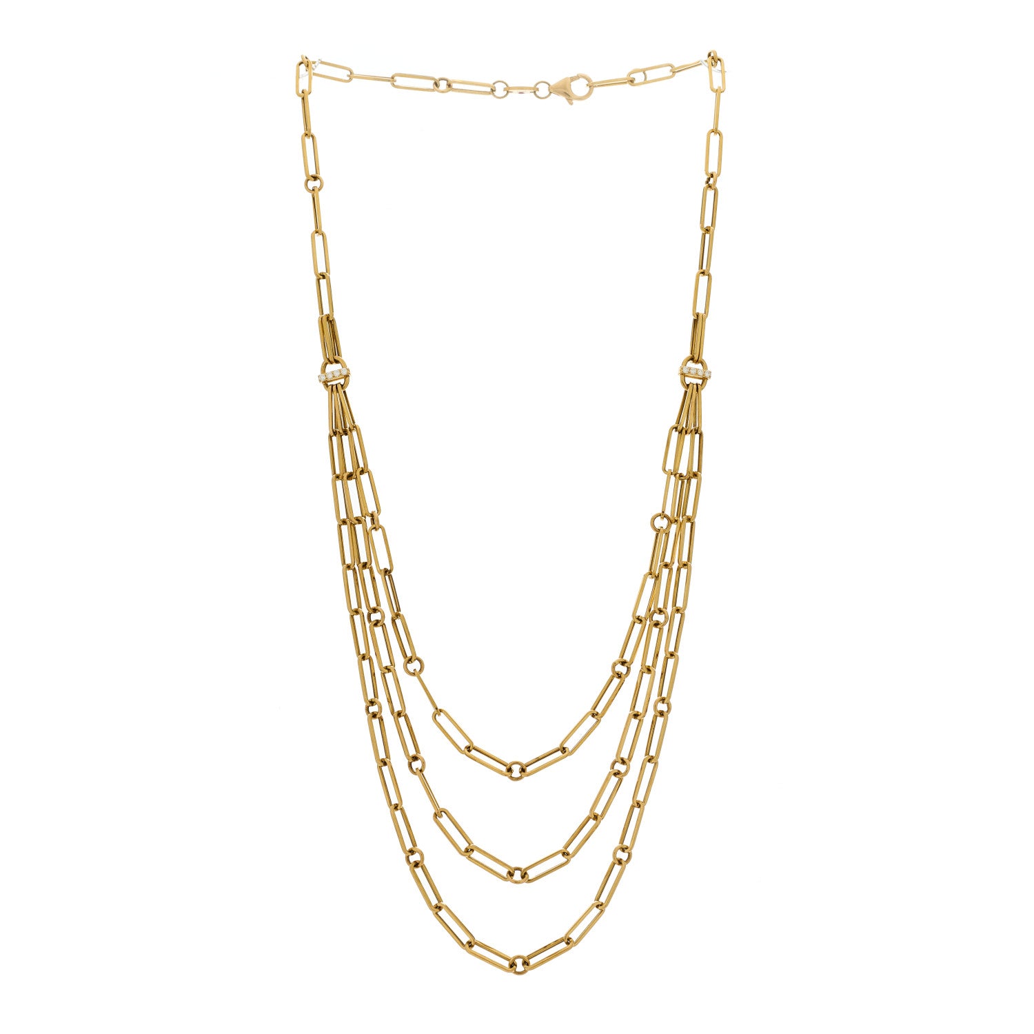 Roberto Coin 18K Yellow Gold Diamond Paperclip Triple Strand Bib Necklace 3 of 6