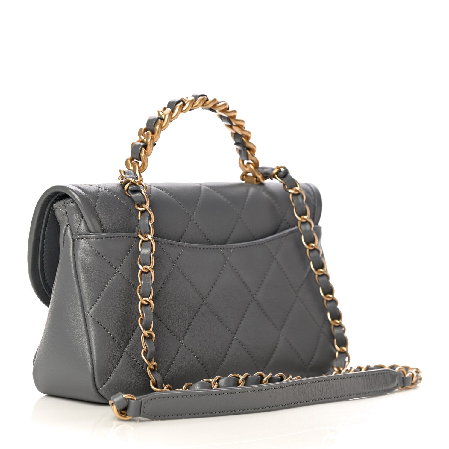 Chanel Lambskin Quilted Small La Parisienne Top Handle Flap Grey 3 of 10