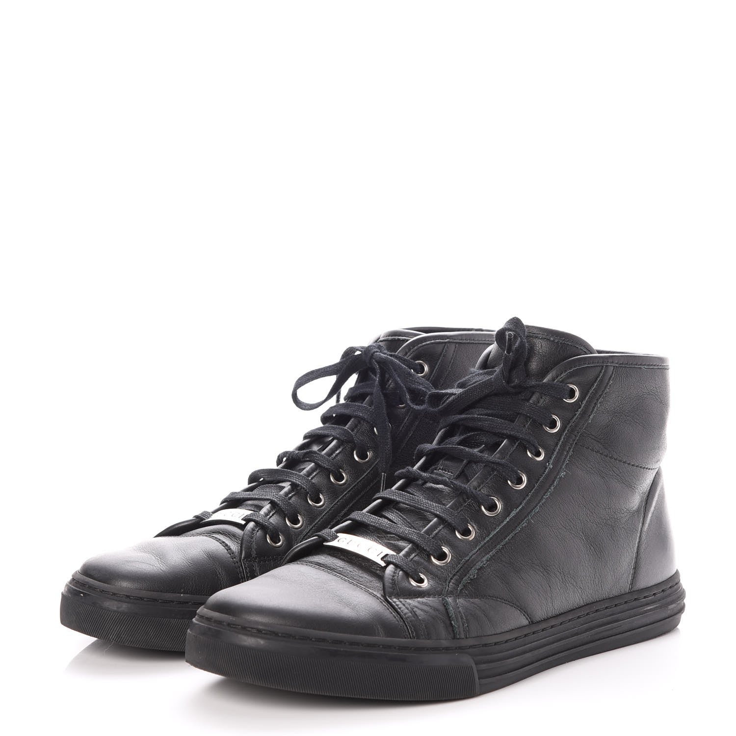 Gucci Mens Calfskin Miro Soft High Top Sneakers 8 Black 3 of 12