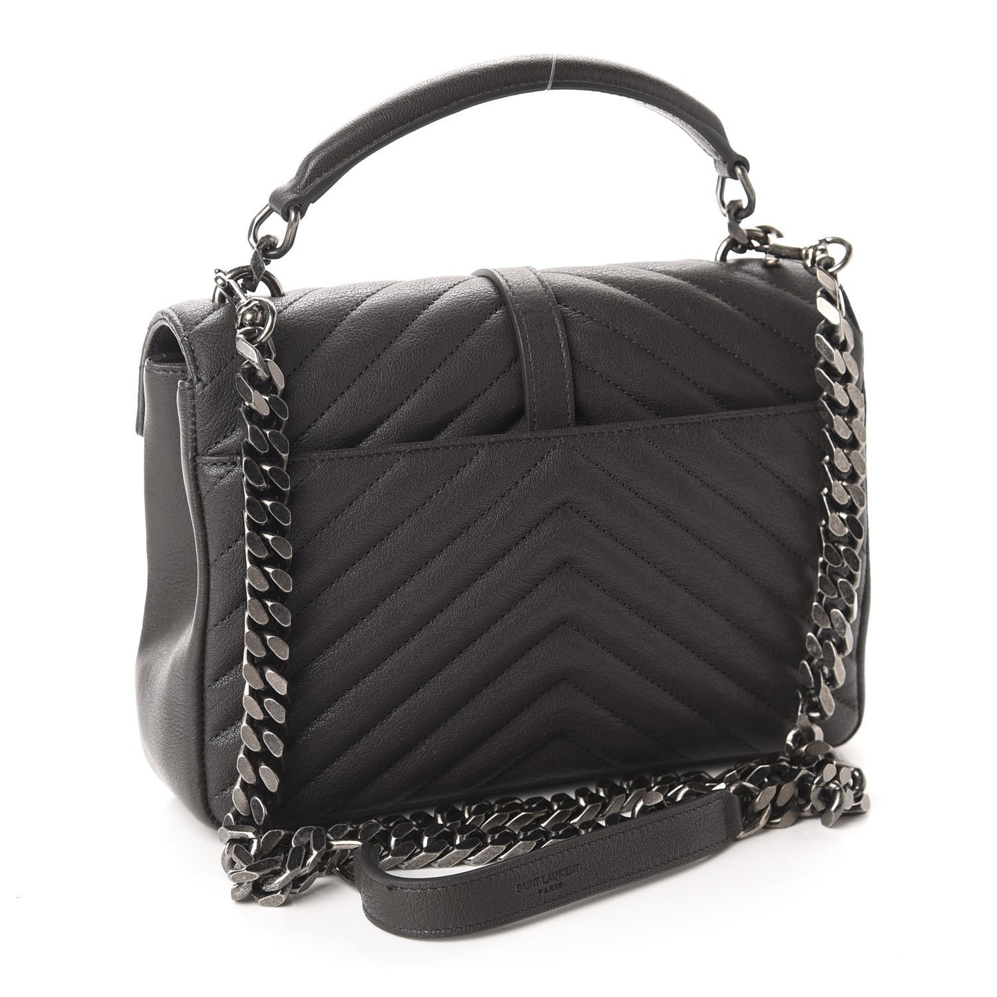 Sheepskin Matelasse Chevron Monogram Medium College Bag Asphalt