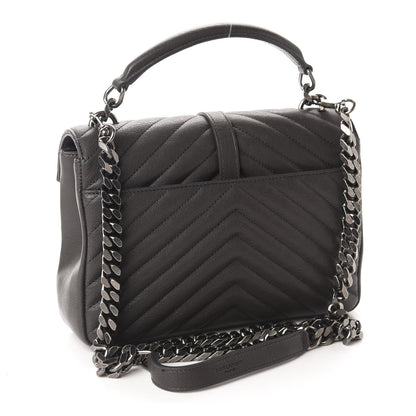 Saint Laurent Sheepskin Matelasse Chevron Monogram Medium College Bag Asphalt 3 of 13