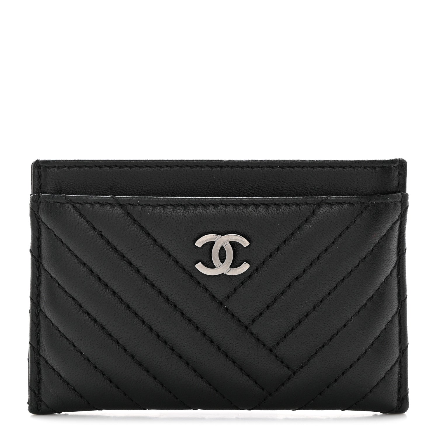Chanel Lambskin Chevron Quilted Card Holder So Black 1 of 8
