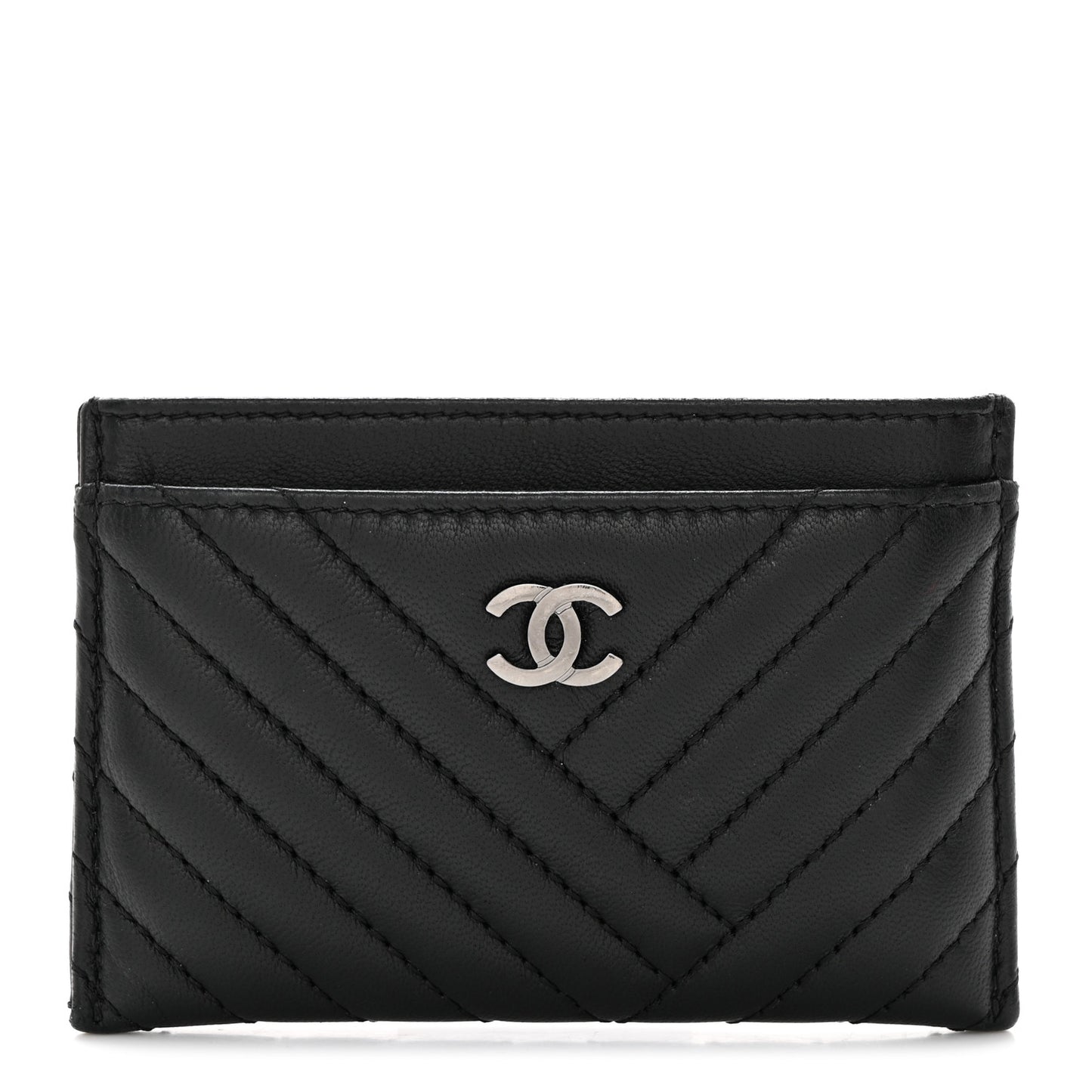 Lambskin Chevron Quilted Card Holder So Black
