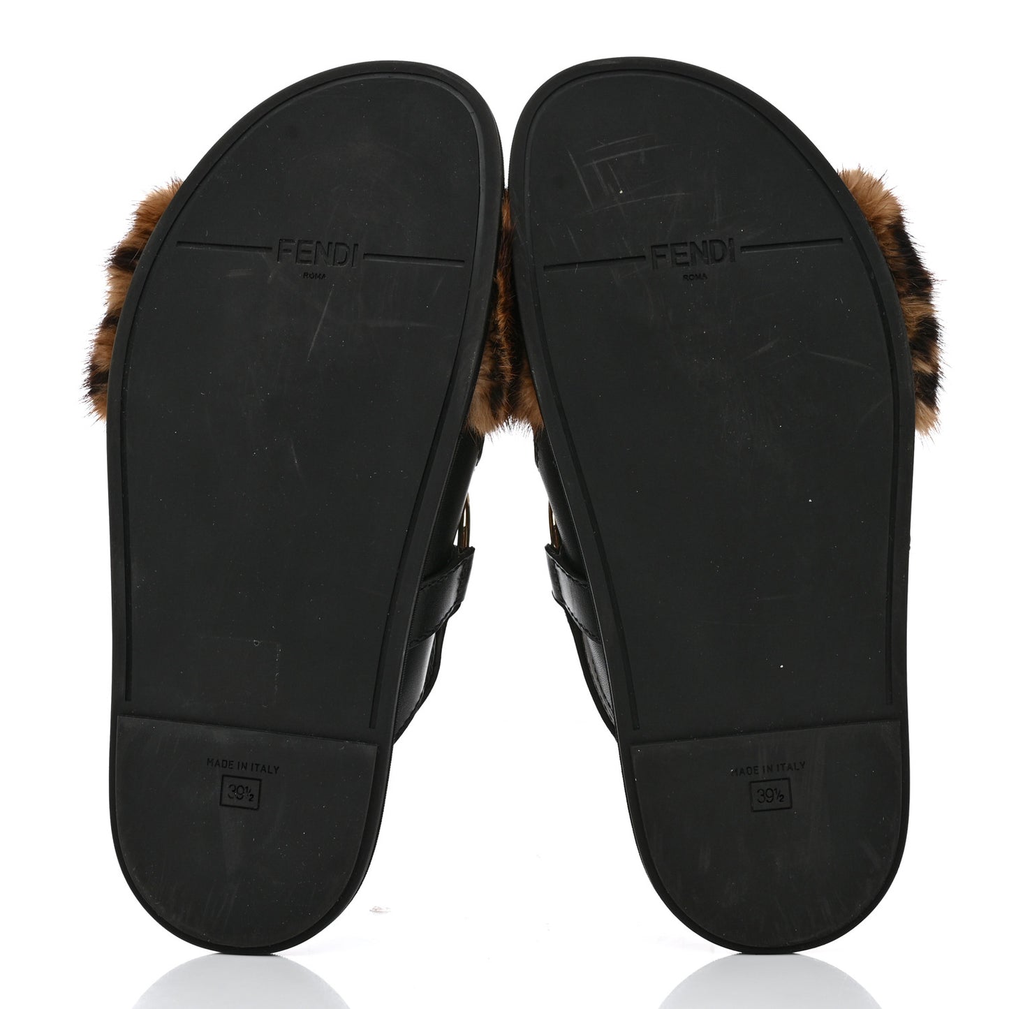 Vitello Mink F is Fendi FF Slingback Flat Sandals 39.5 Tobacco Black